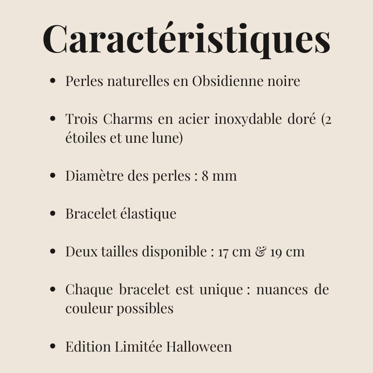 Bracelet Obsidienne Noire "Collection Halloween"