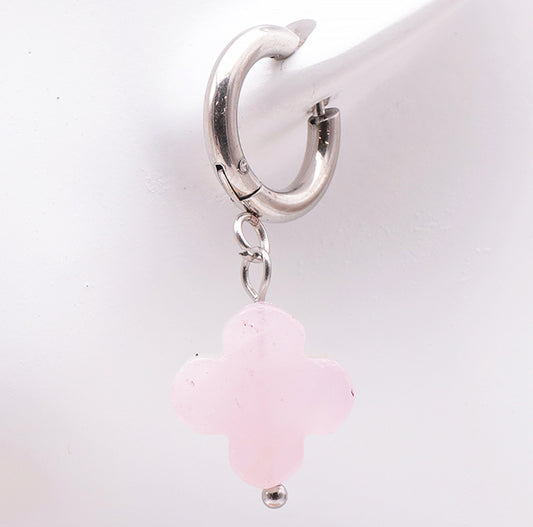 Boucles d’oreilles "fleur" en quartz rose (Brésil A)