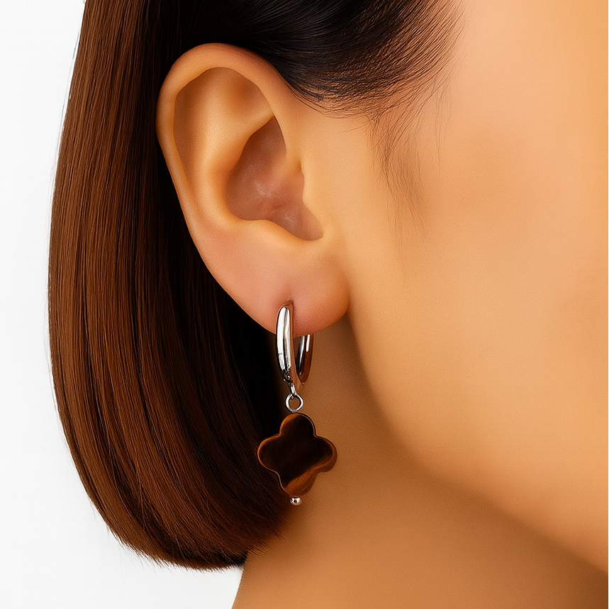Boucles d’oreilles Fleur en Œil de tigre