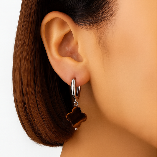 Boucles d’oreilles Fleur en Œil de tigre