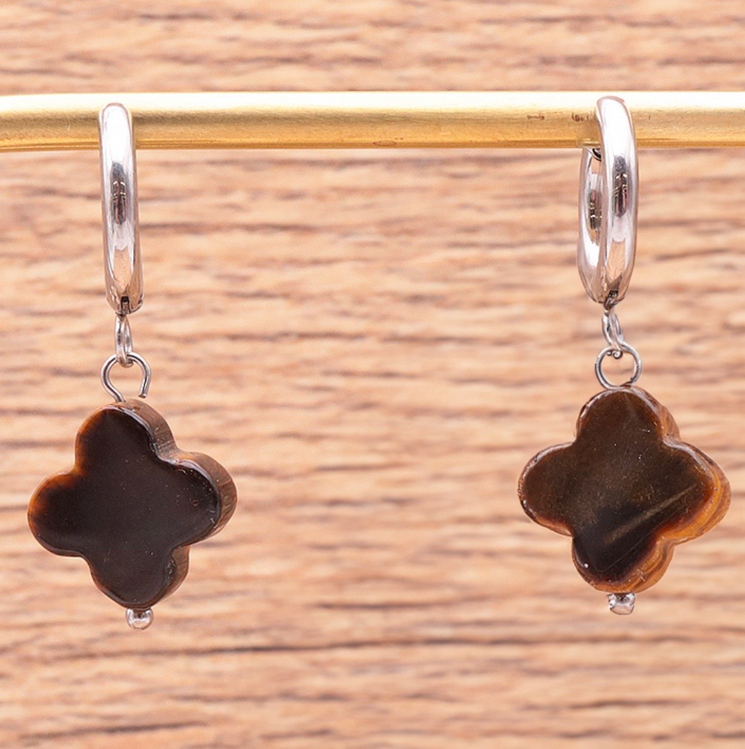 Boucles d’oreilles Fleur en Œil de tigre