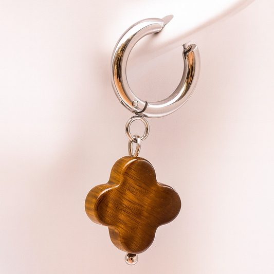 Boucles d’oreilles "fleur" en Œil de tigre (Afrique du Sud A)