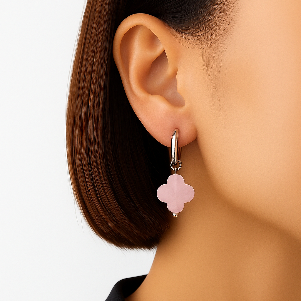 Boucles d’oreilles fleurs en quartz rose