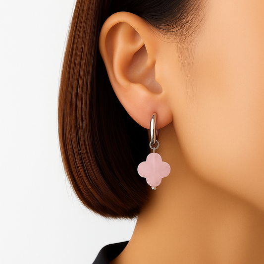 Boucles d’oreilles fleurs en quartz rose