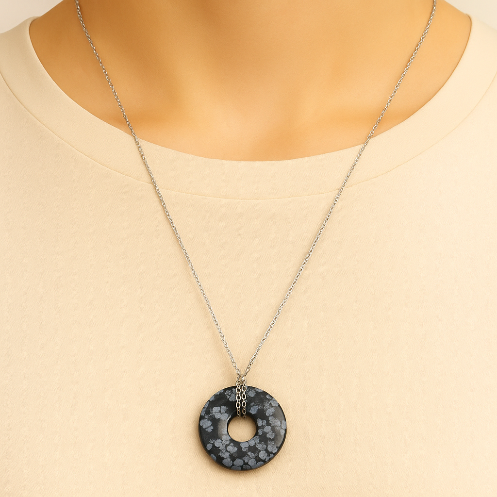 Collier Donuts obsidienne flocon de neige
