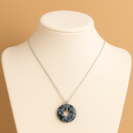 Collier Donuts obsidienne flocon de neige (Etats-Unis A)