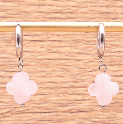 Boucles d’oreilles fleurs en quartz rose