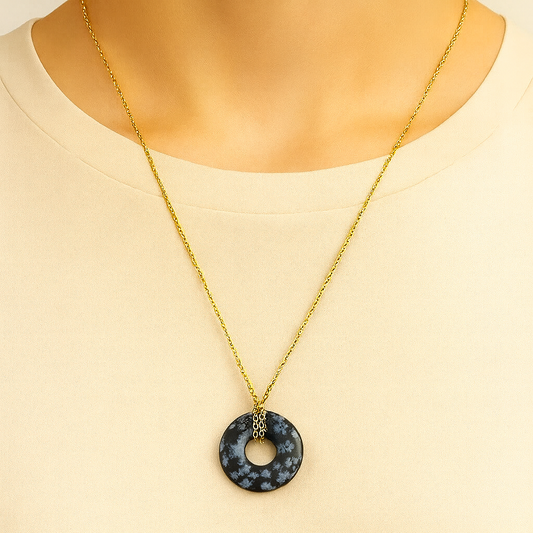 Collier Donuts obsidienne flocon de neige (Etats-Unis A)